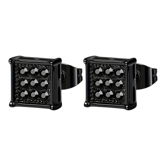 Square Stud Earrings in black.