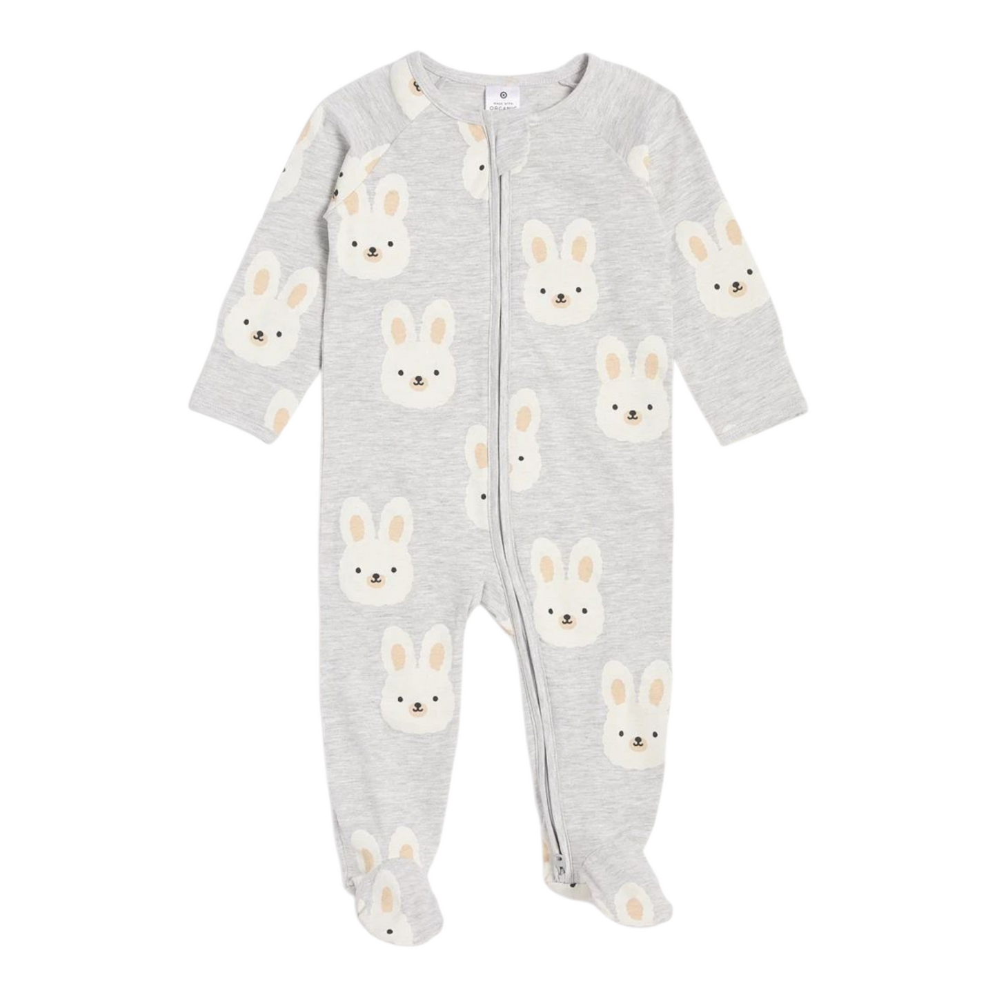 Baby Organic Cotton Print Zip Coverall - Bunnies -(size 3-6M)