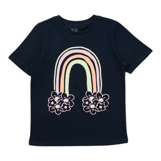 K-D Kids Floral Rainbow Print Tee - Navy -(size 2-3Y)