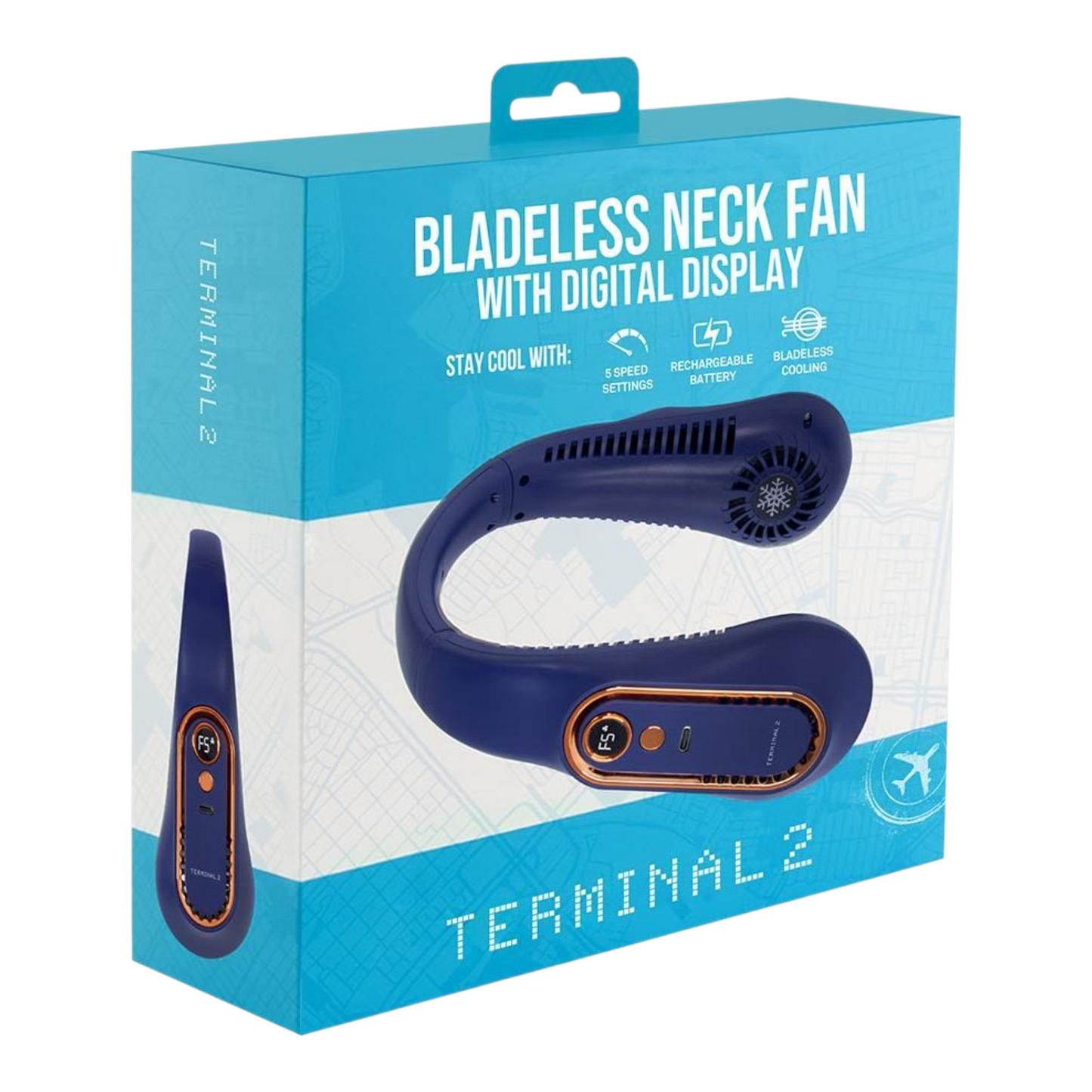 Terminal 2 Neck Fan with Digital Display (Blue)