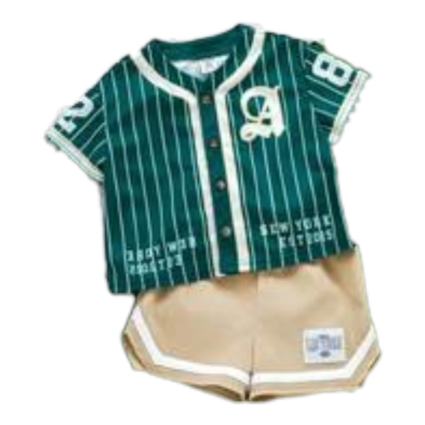 Bubblio 2pcs/Set Unisex Baby Boy/Girl Green Baseball Jacket Short Sleeve Shirt Knit Top And Shorts Set, Sports Outfit, Spring/Summer Baby Boy Clothes