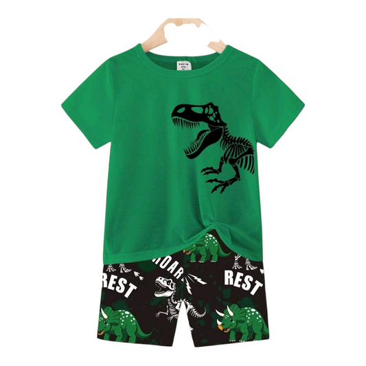 SHEIN Baby Boys Cartoon Dinosaur Print Casual Crew Neck T-Shirt And Shorts 2 Pieces Set -(size 6-9M)