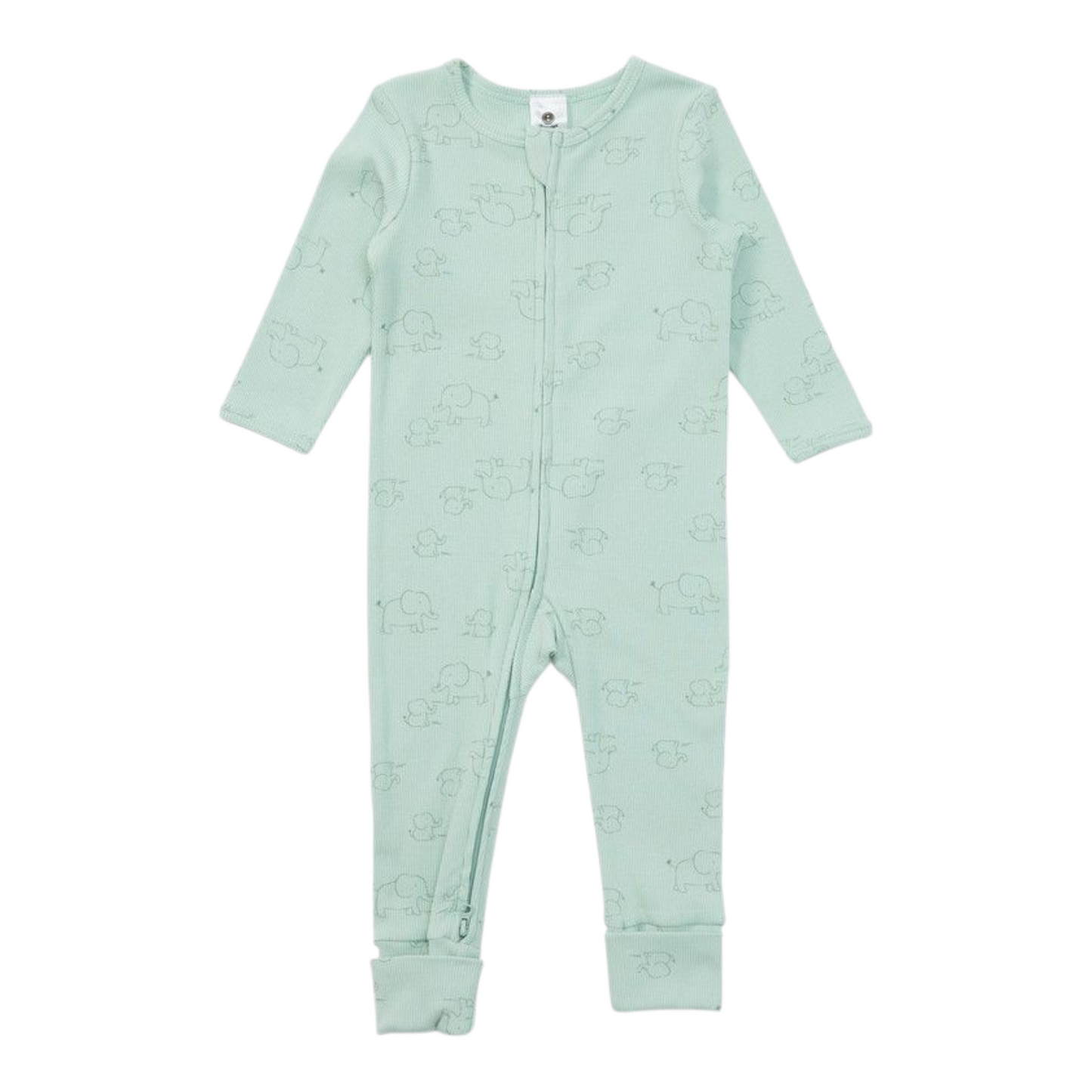 Dymples Baby Organic Elephant Print Rib Coverall - Green -(size NB)