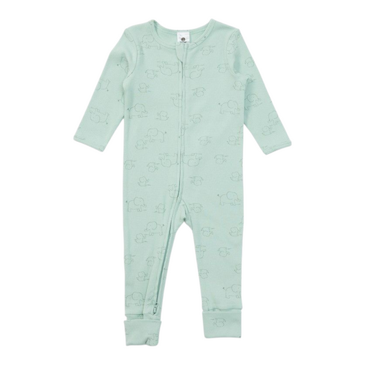 Dymples Baby Organic Elephant Print Rib Coverall - Green -(size NB)