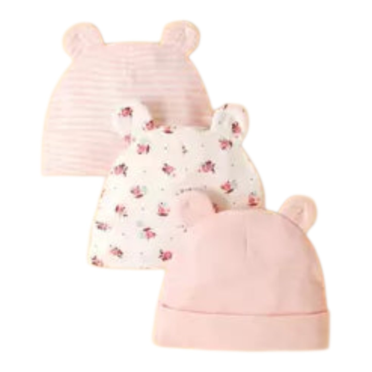 momscare 3pcs Cute Pink Rose Pattern Hats, Soft & Comfortable Bear Ear Caps, Suitable For Newborns And Infants - Adorable Baby Hats, Also Make Great Fontanel Gifts For Baby Girls