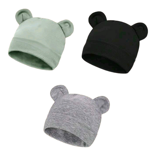 1/3pcs Newborn Infant Baby Hat Solid Color & Printed With Ear Design Warm Protective Cute Daily Casual Accessories Suitable For Outdoor Use