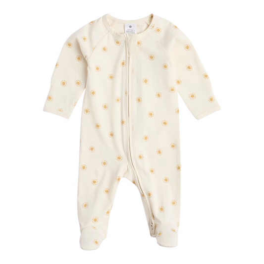 Baby Organic Cotton Print Zip Coverall - Cream Sun