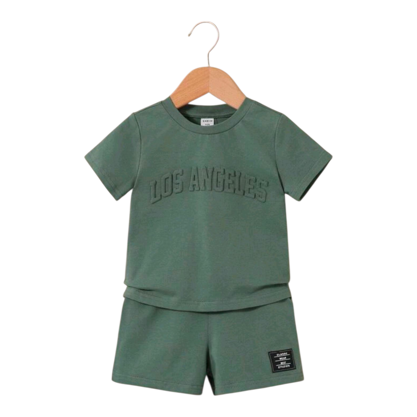 Baby Boy Letter Embossed Round Neck Short Sleeve T-Shirt & Casual Shorts Set With Check Pattern Decoration