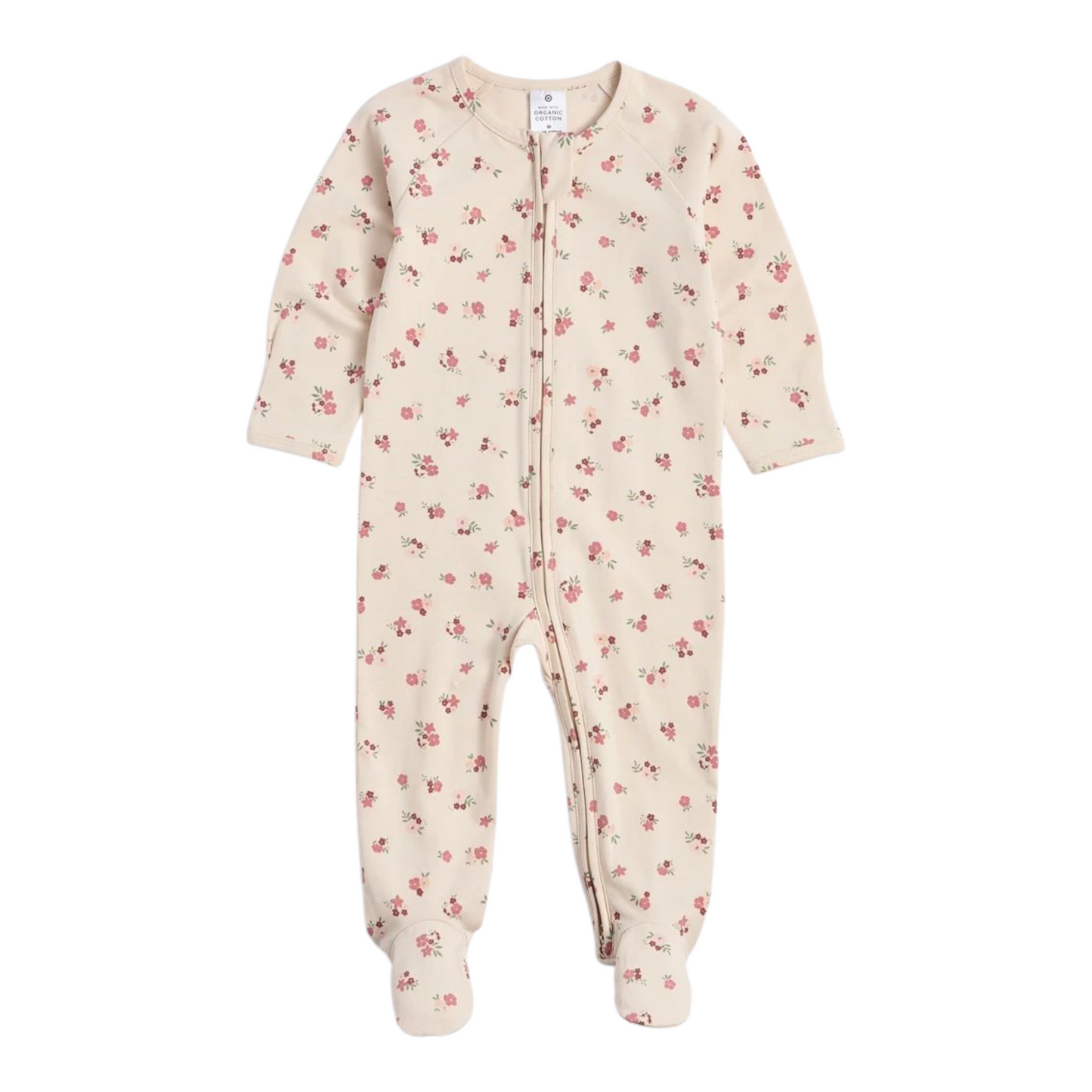 Baby Organic Cotton Print Zip Coverall - Floral size -(size 0-3M)