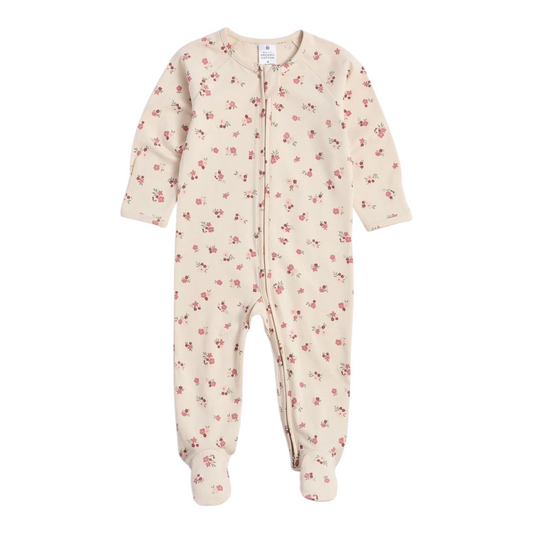 Baby Organic Cotton Print Zip Coverall - Floral size -(size 0-3M)