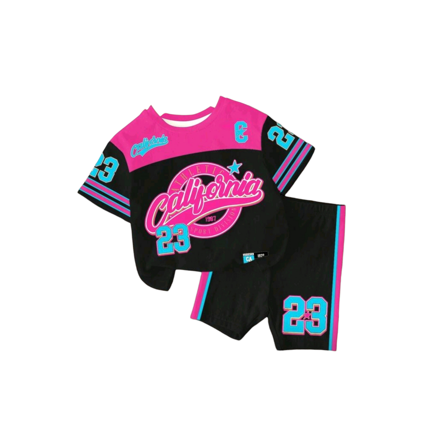 2pcs/Set Retro American College Style Sports Numeric 23 Print Casual Loose Round Neck Short Sleeve T-Shirt And Tight Cycling Shorts Set
