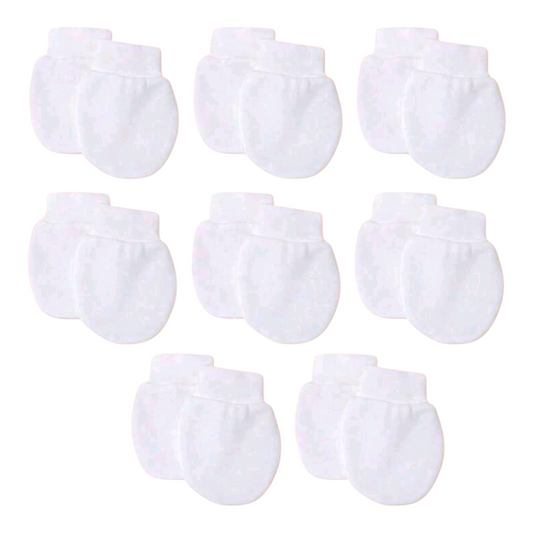 8 Pairs 0-6 Months Newborn Baby Flat Finger Anti-Scratch Mittens, White Color With Contrast Trim, Warm Infant Accessories For Daily Wear