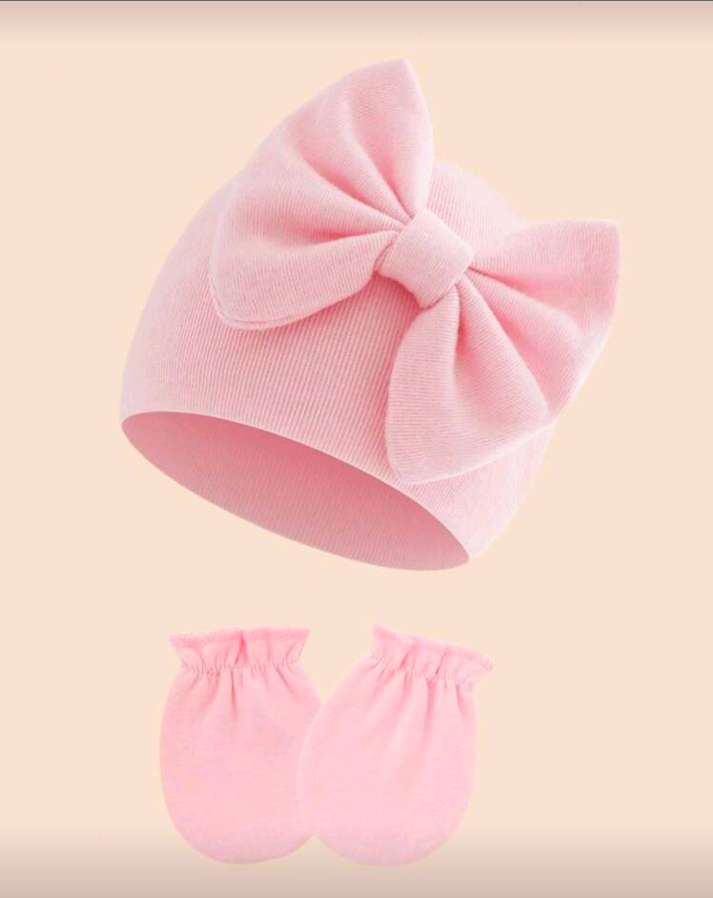 3Pcs/Set Newborn Baby Butterfly Decor Hat And Scratch Mittens, White + Pink + Deep Pink