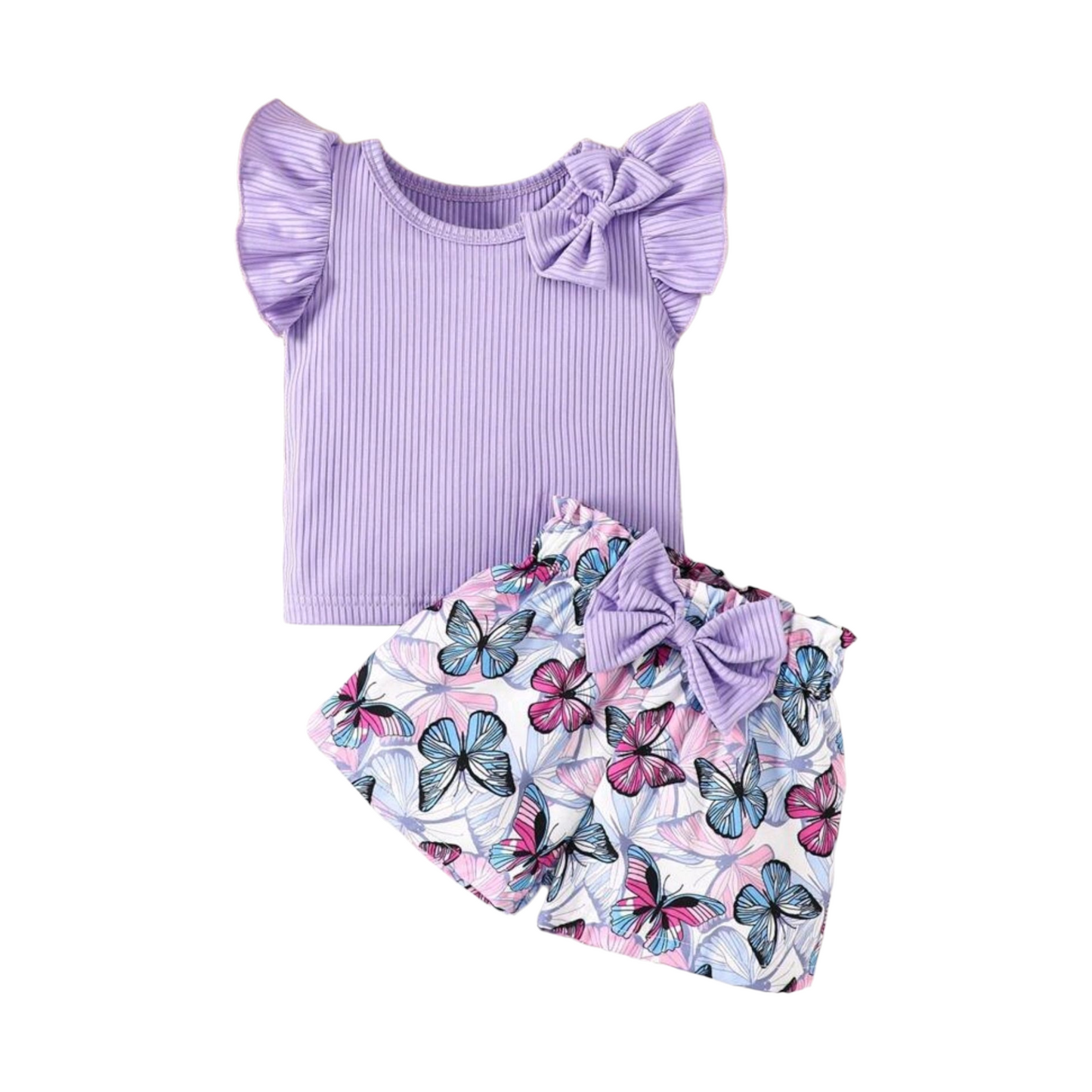 2pcs Infant Girls' Casual Bow Knit Top And Sunflower Printed Shorts Set -(size 9-12M)