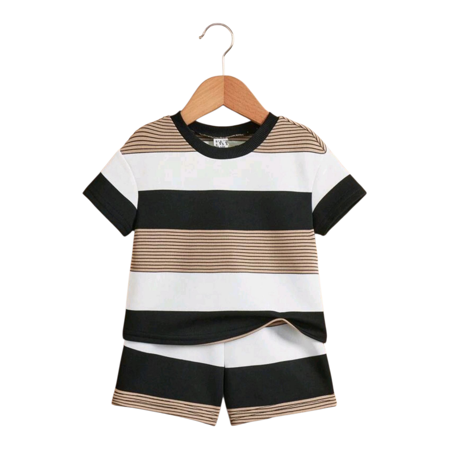 SHEIN Baby Boy Casual Striped Short Sleeve T-Shirt With Elastic Waist Shorts Set -(6-9M)