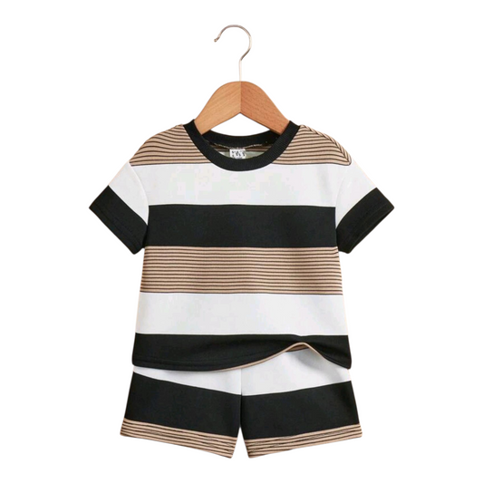 SHEIN Baby Boy Casual Striped Short Sleeve T-Shirt With Elastic Waist Shorts Set -(6-9M)