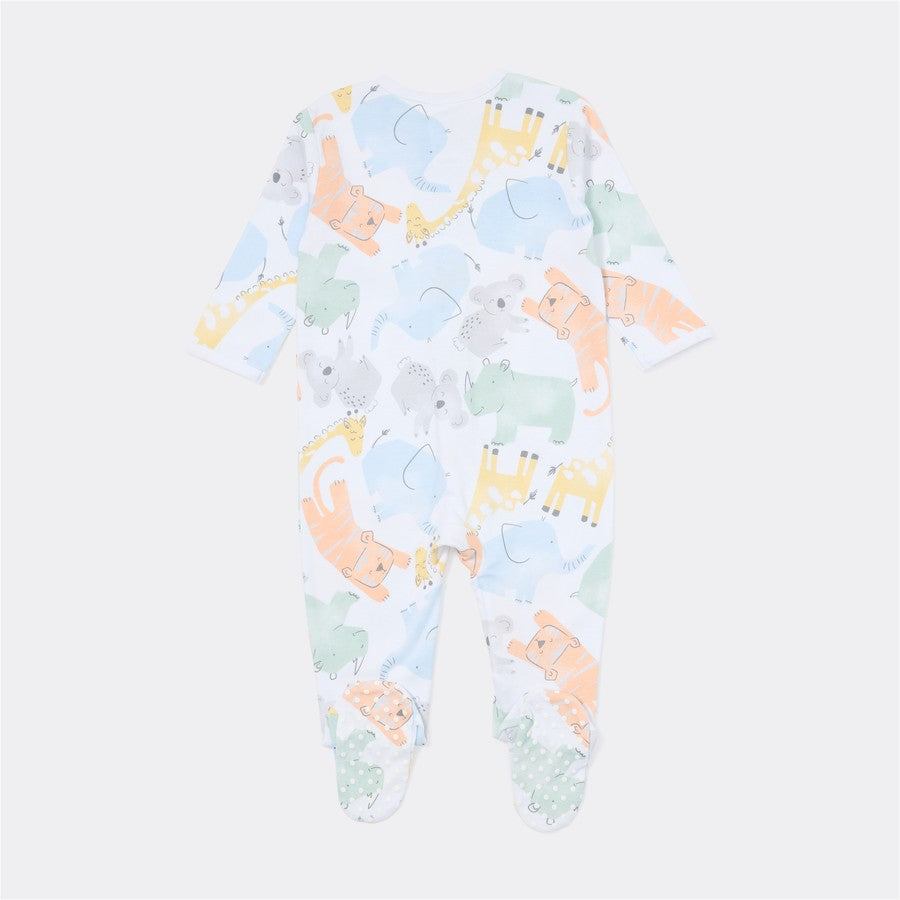 Dymples Baby Organic Cotton Safari Print Zip Coverall - Multi -(size 0-3M)