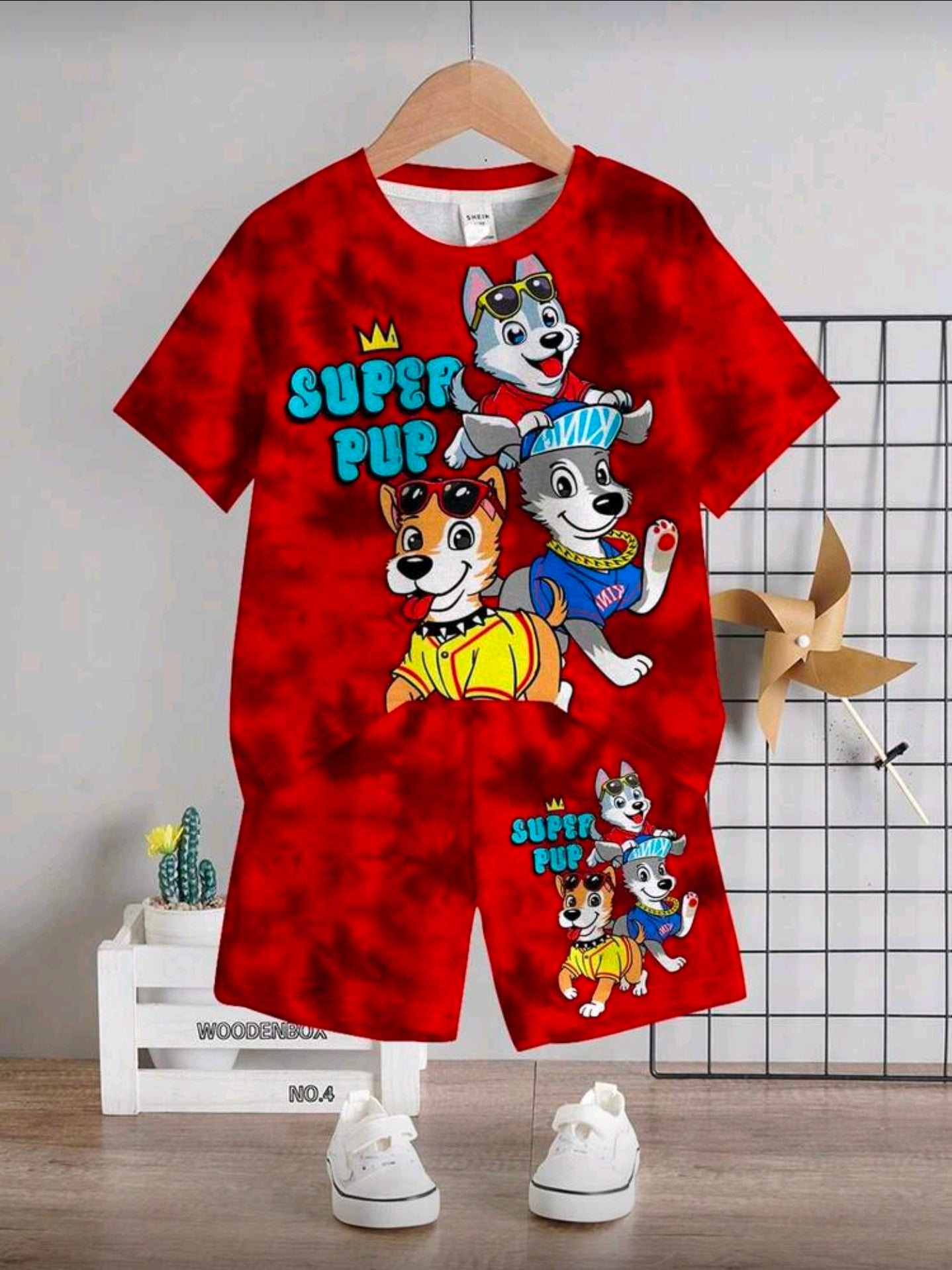 SHEIN 2pcs/Set Baby Boy Casual Cartoon Pattern Round Neck Short Sleeve T-Shirt And Shorts, Suitable For Summer