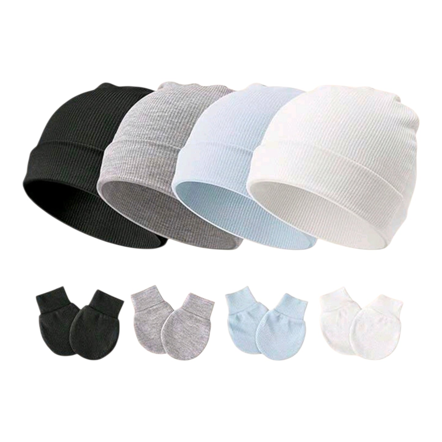 4pcs Newborn Hospital Hat & Scratch Mittens Set, Suitable For 0-3 Months Baby Girls, Essential Infant Hat, Knit Cap And Gloves, Casual Daily Wear
