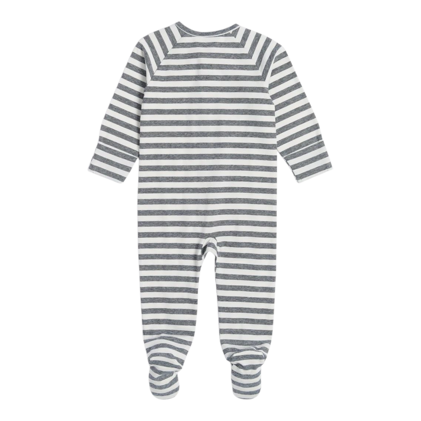 Baby Organic Cotton Print Zip Coverall - Black Stripe -(size NB)