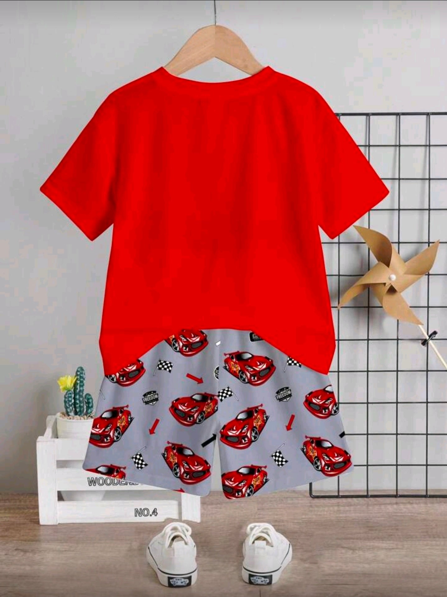 SHEIN 2pcs/Set Baby Boy Casual Stylish Cool Racing Culture Print Round Neck Short Sleeve T-Shirt And Shorts Suit, Summer