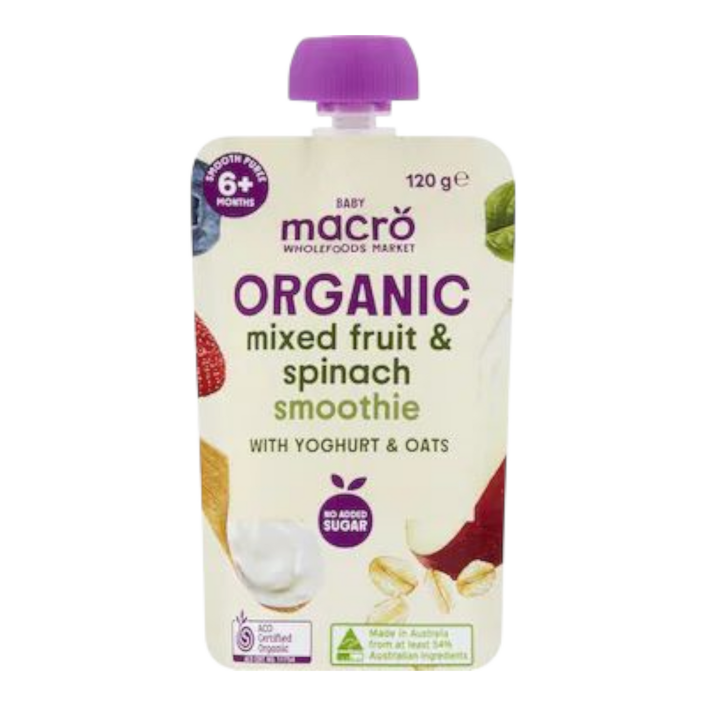 Macro Organic Baby Food Mixed Fruit Spinach Smoothie with Yoghurt & Oats 120g