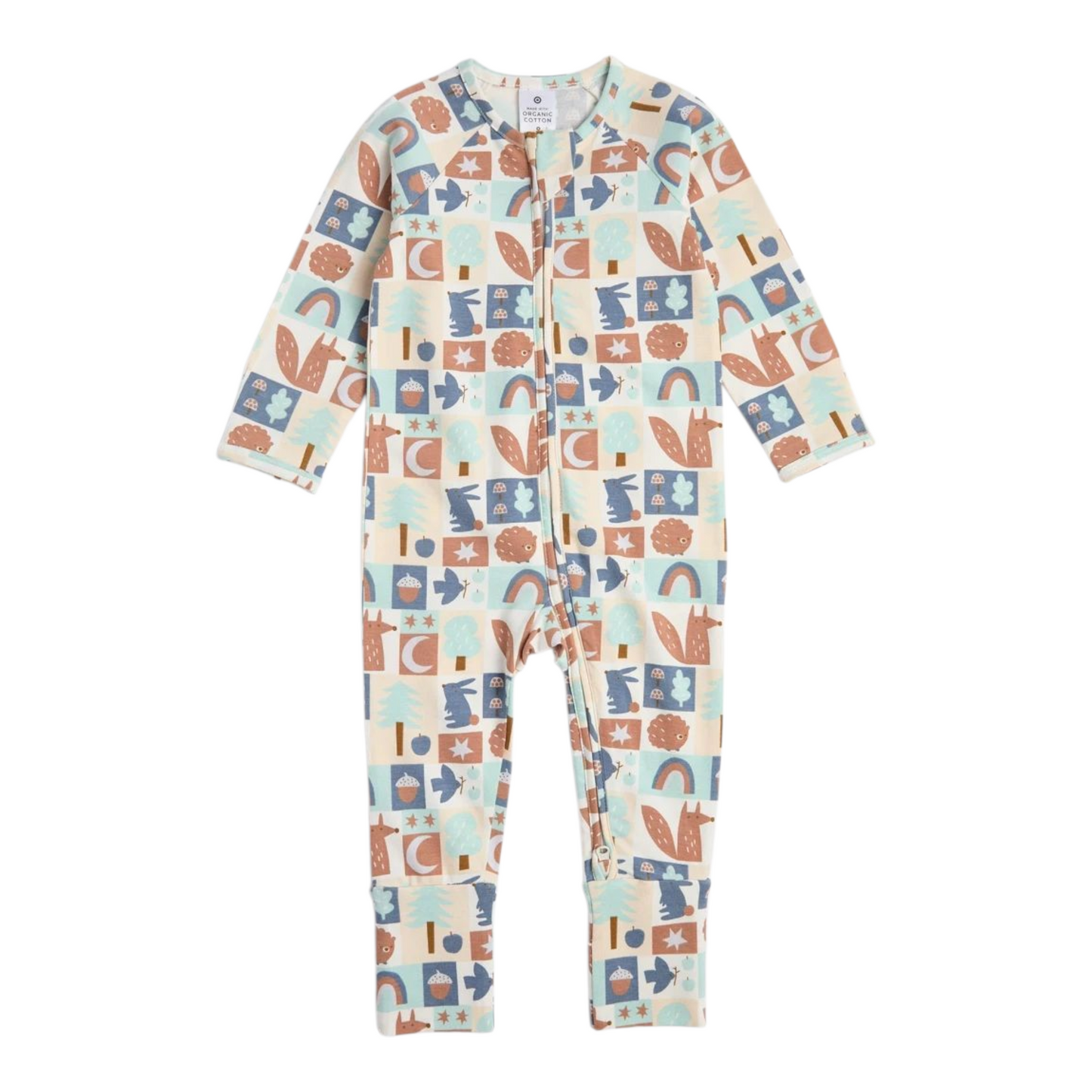 Baby Organic Cotton Footless Coverall - Animals -(0-3M)
