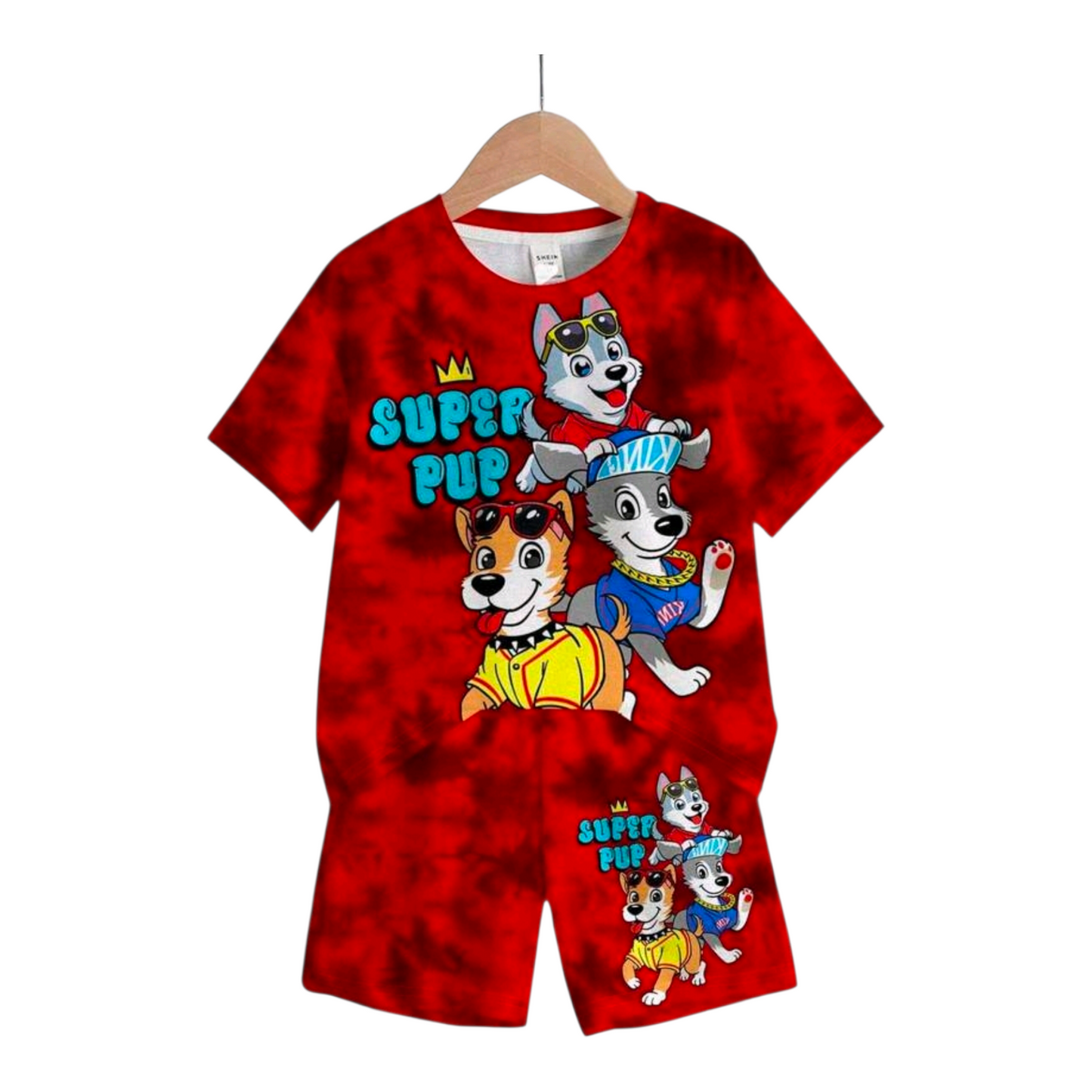 SHEIN 2pcs/Set Baby Boy Casual Cartoon Pattern Round Neck Short Sleeve T-Shirt And Shorts, Suitable For Summer