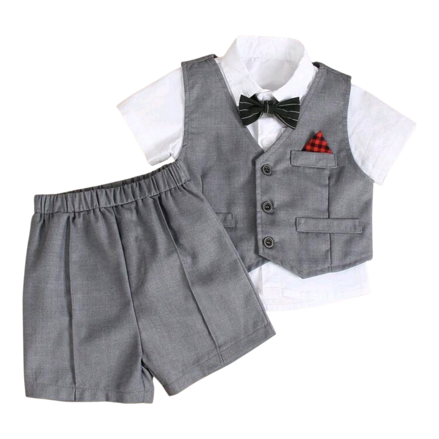 SHEIN 2pcs Baby Boy Vest Waistcoat & Loose Shorts Gentleman Outfit Set, Suitable For Special Occasions Like Weddings, Birthdays, And Daily Wear, Adorable And Stylish - (size 12-18M)