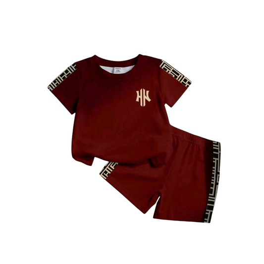 SHEIN Playful Pals 1 Set Baby Boys Casual Fashion Letter & Geometric Plaid Print Round Neck Short Sleeve T-Shirt And Shorts Soft Knit Outfit