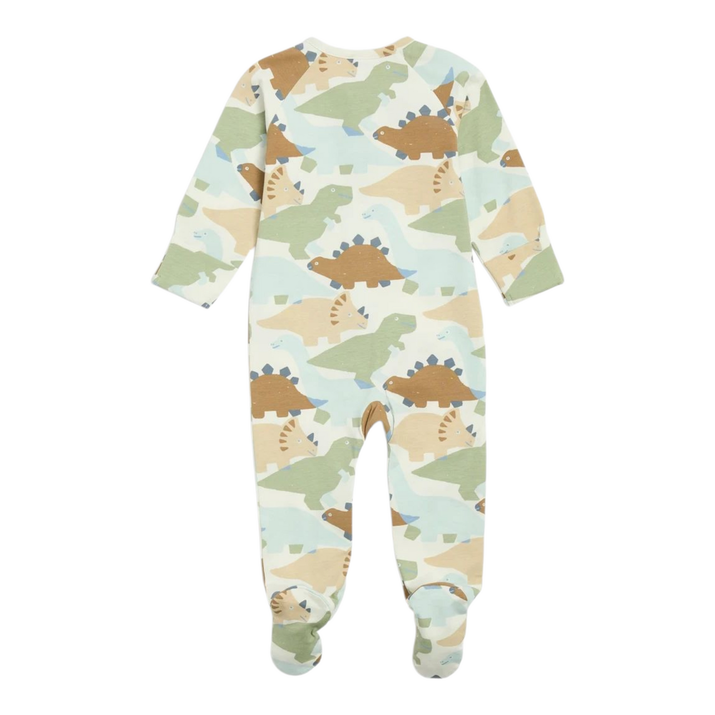 Baby Organic Cotton Print Zip Coverall - Dinos -(size 0-3M)