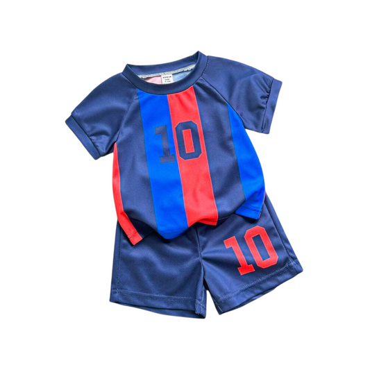SHEIN Playful Pals Infant/Toddler Baby Boy Casual Sports Soccer Jersey Top + Shorts Set,