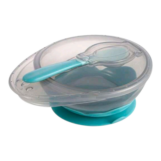 Silicone + PP Suction Bowl With Lid + Spoon Set | Silicone | | Suitable For Microwave, Dishwasher, Refrigerator