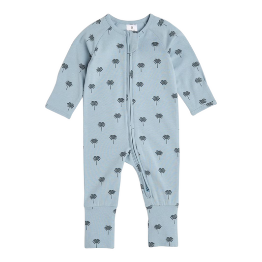 Organic Cotton Baby Footless Coverall - Blue Teal Palm Trees