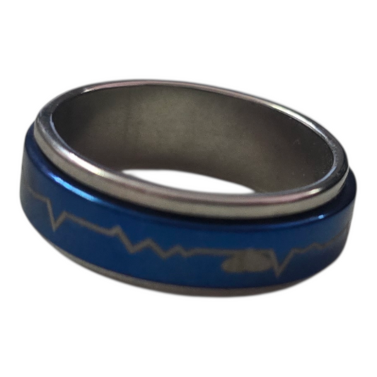 Blue flat line spinner fidget Ring