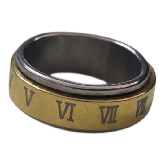 Silver & Gold Roman Numeral Spinner fidget Ring