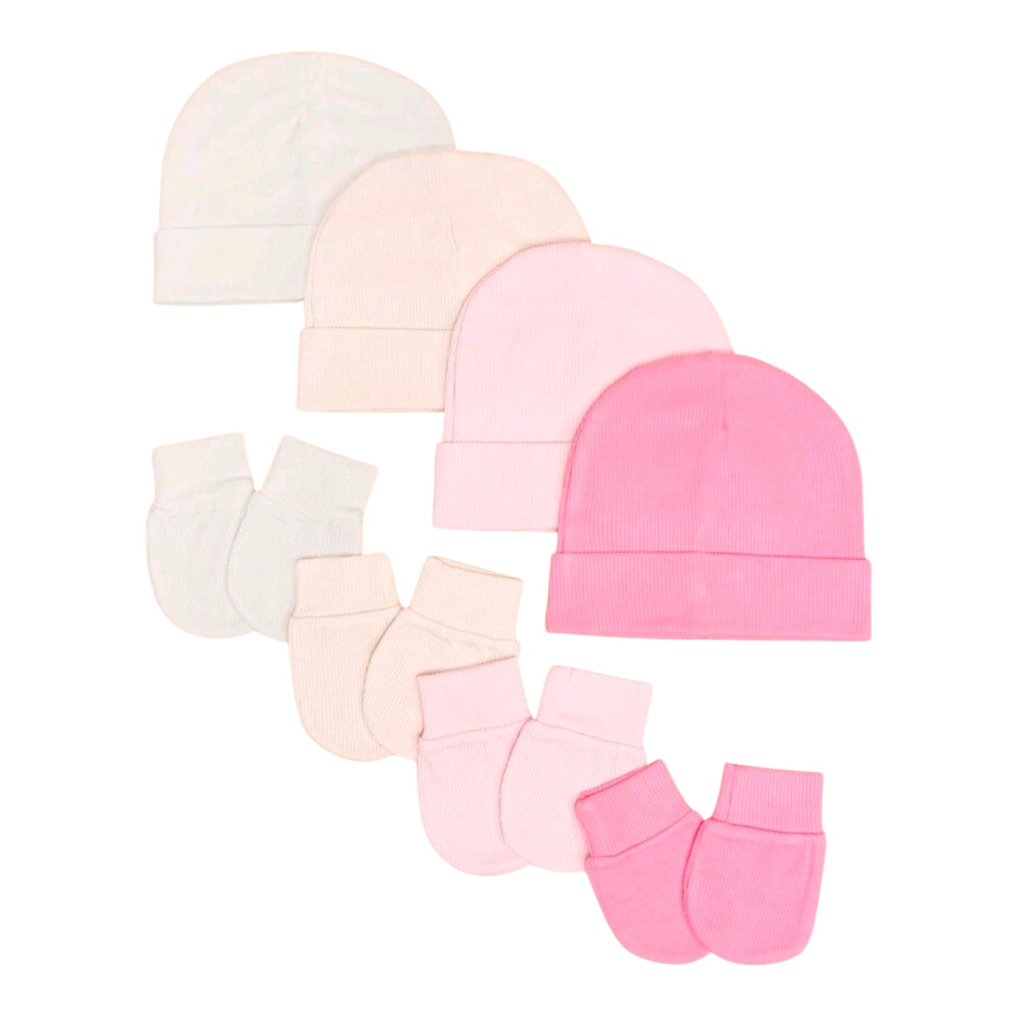 4pcs/Set Pink Newborn Hospital Hat, Baby Hat And Anti-Scratch Mittens Set, Suitable For 0-3 Months Baby Girls, Essential Infant Hat, Knit Cap And Gloves, Casual Daily Wear