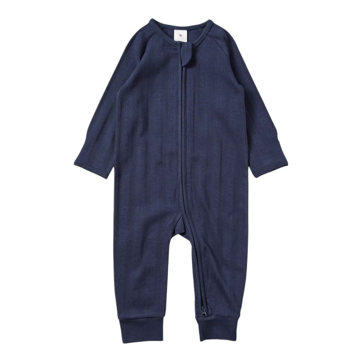 Baby Organic Cotton Pointelle Zip Coverall - Navy Blue