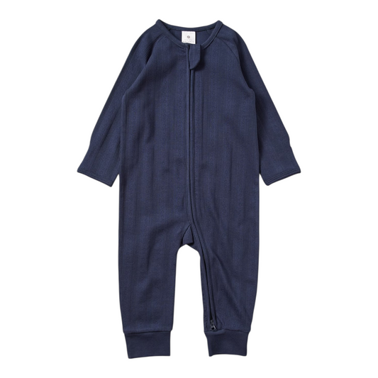 Baby Organic Cotton Pointelle Zip Coverall - Navy Blue