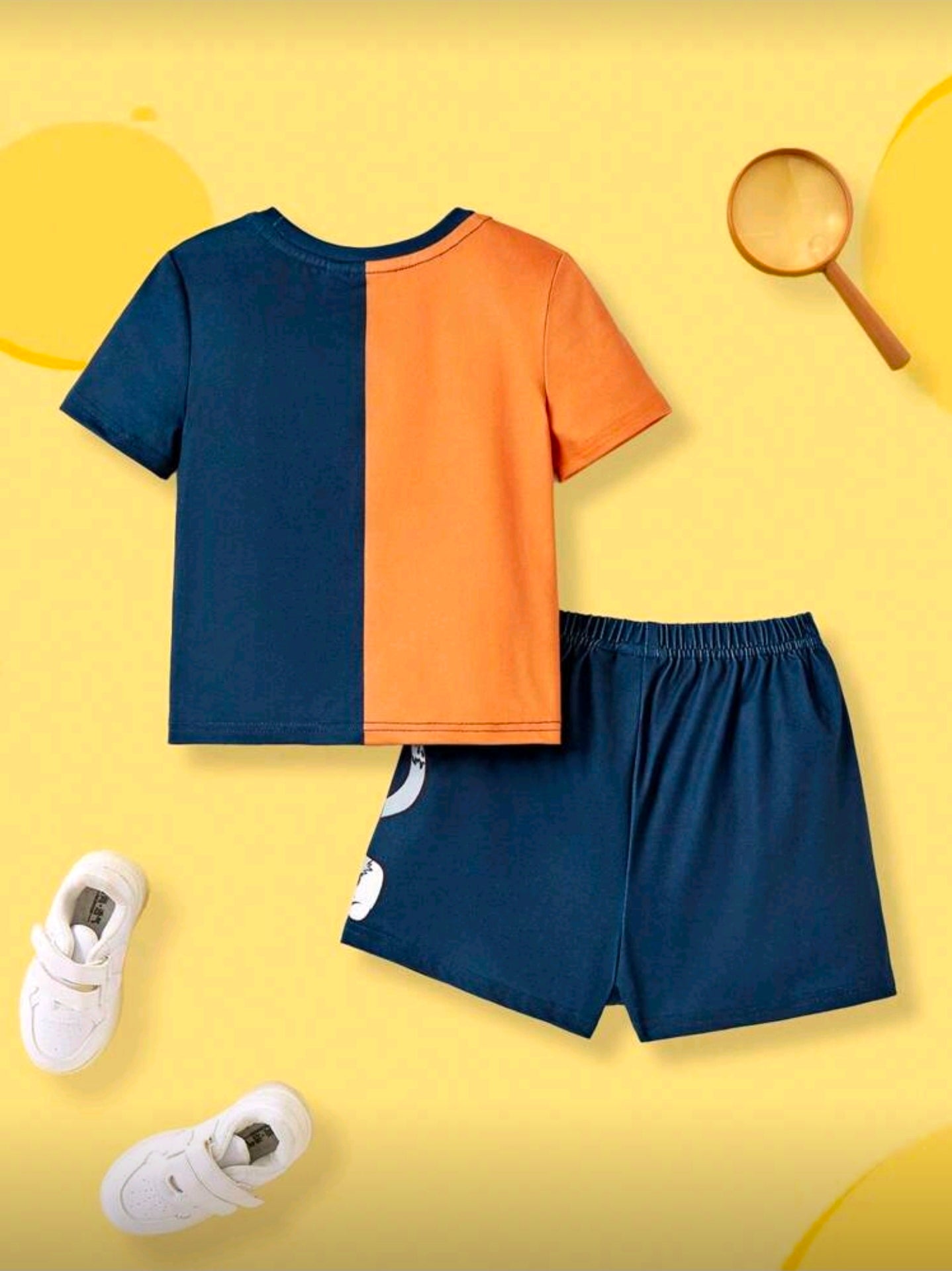 TOM & JERRY X SHEIN 2pcs Baby Boy Contrast Color Cartoon Pattern Mix-And-Match Short Sleeve T-Shirt & Shorts Set, Casual Style, Suitable For Spring, Summer, Autumn