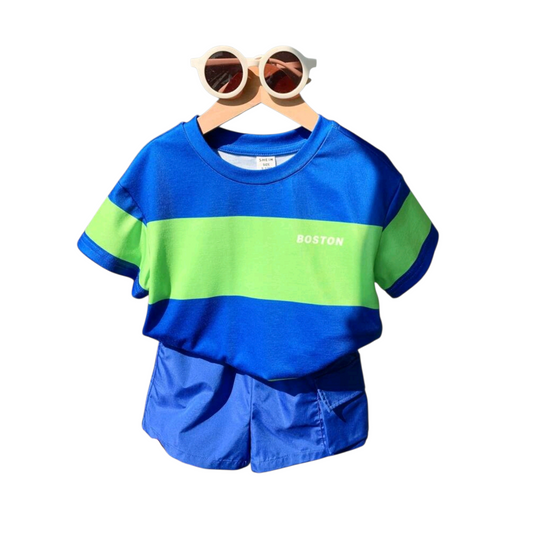 SHEIN Baby Boy Summer Cute Striped Short Sleeve T-Shirt And Elastic Waist Shorts Set
