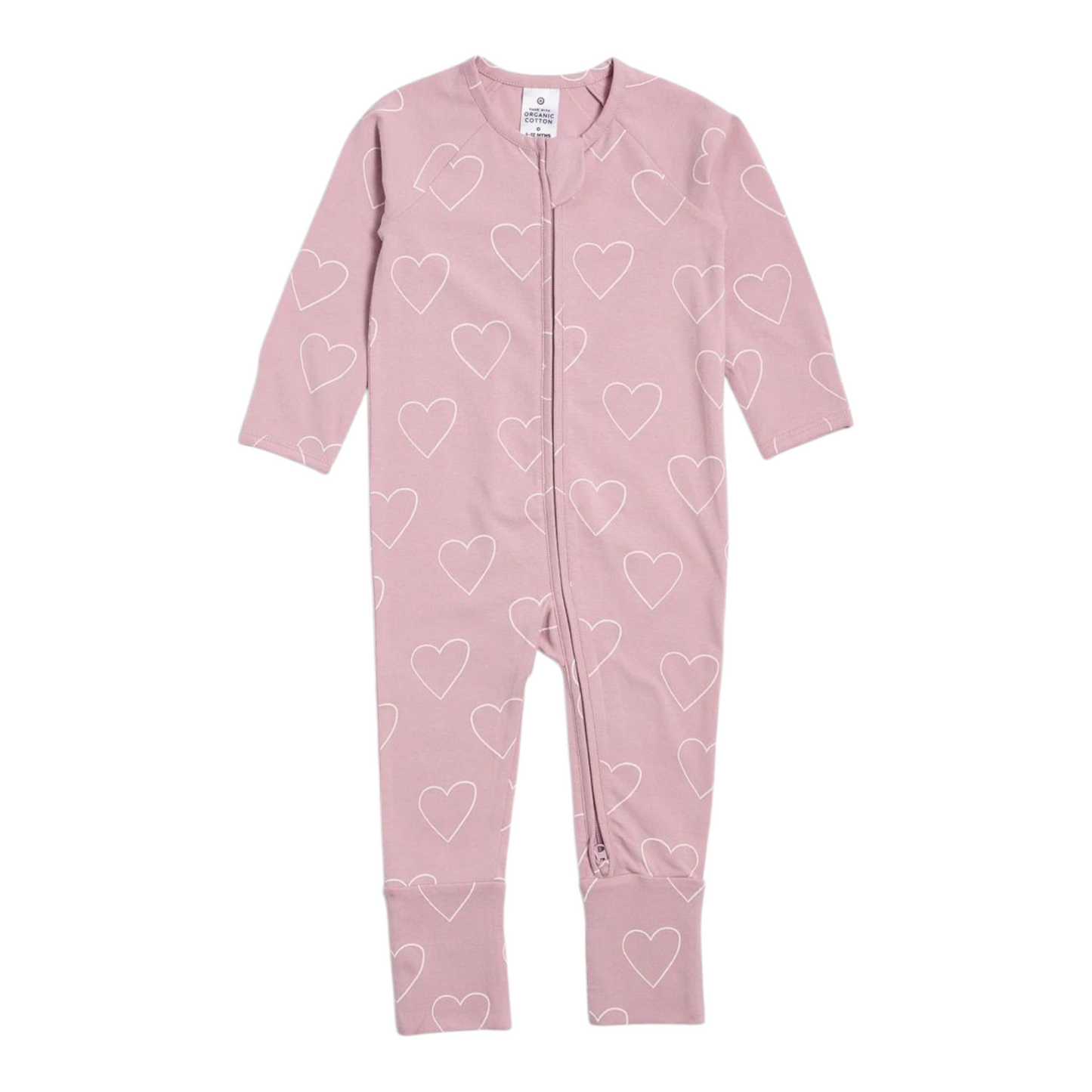 Baby Organic Cotton Footless Coverall - Hearts -(size NB)