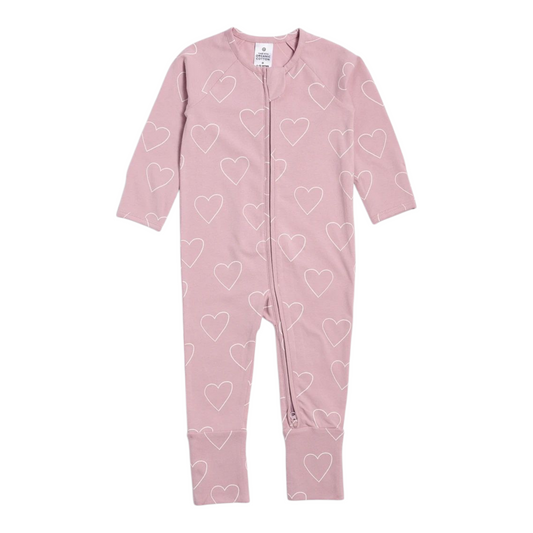 Baby Organic Cotton Footless Coverall - Hearts -(size 0-3M)
