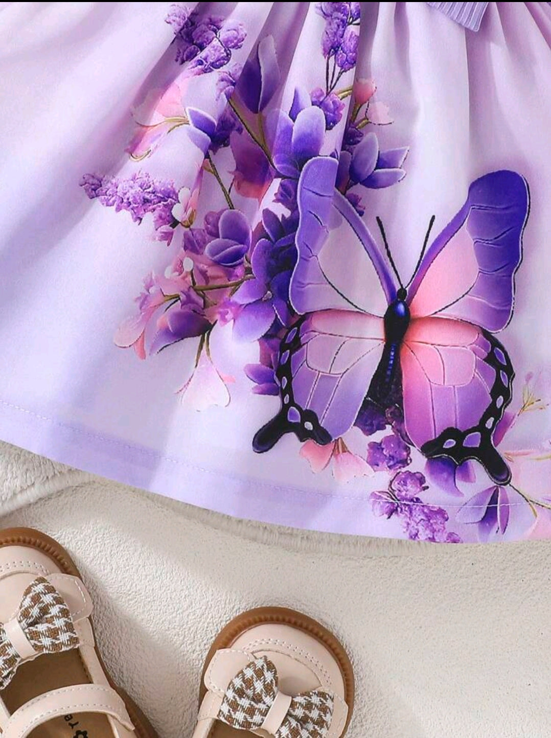 Toddler Girls Autumn Ruffle Collar Long Sleeve Round Neck Bow Tie Cute Butterfly Floral Print Casual Dress -(size 3-6M)