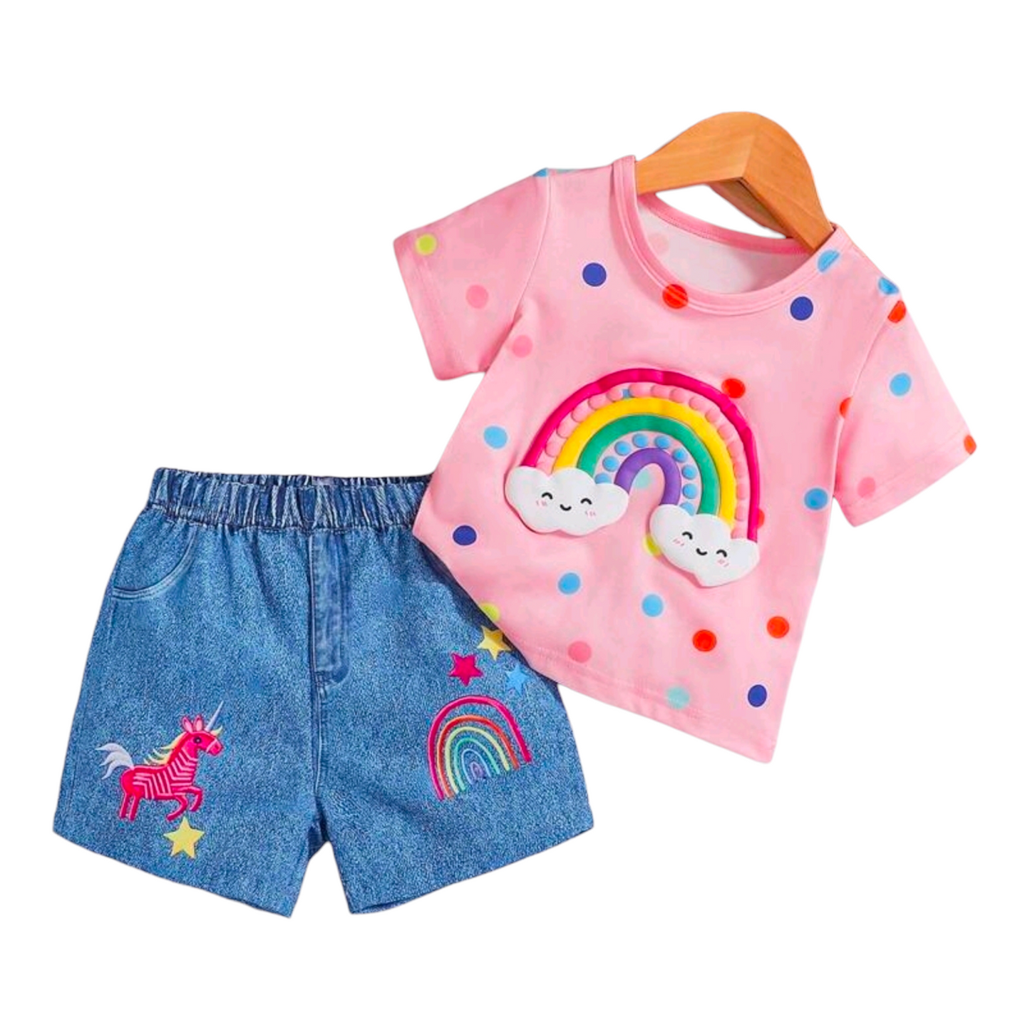 Infant Girls' Cute Cloud Print T-Shirt And Shorts 2-Piece Casual Outfit, Spring/Summer