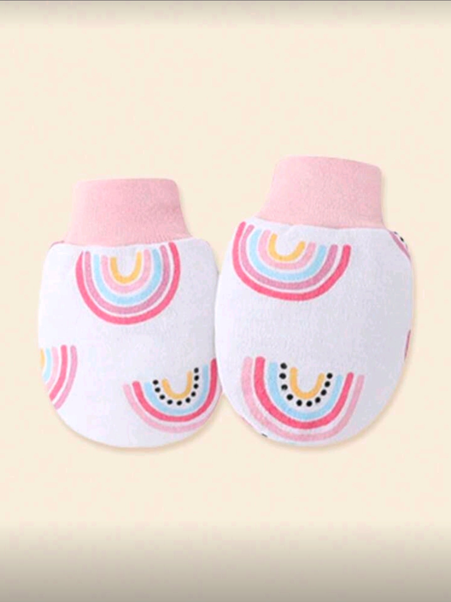 6pairs Newborn Baby Cute Multi-Color Anti-Scratch Mittens With Heart & Rainbow Print, Suitable For Daily Use