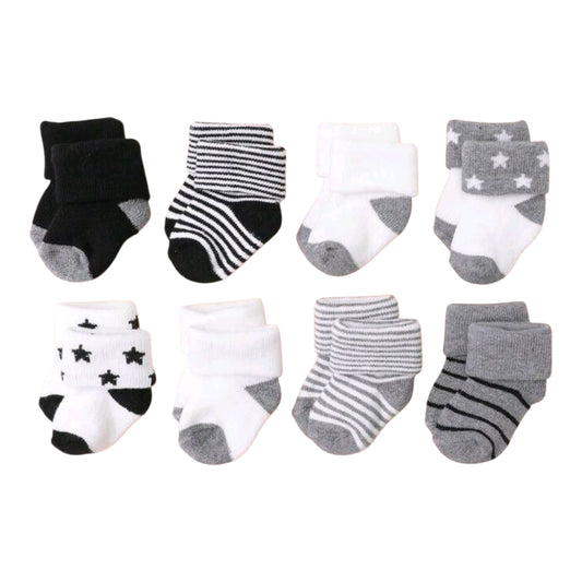 8 Pairs Baby Socks, Solid Color & Striped Mid-Calf Socks, Suitable For Daily Wear