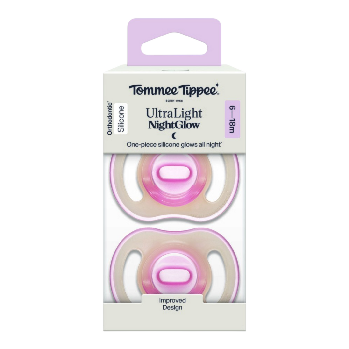 Tommee Tippee Ultra-light StayPut Night Glow Soother, 6-18m, 2 Pack - Assorted*
