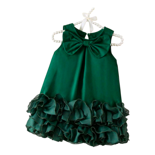 Elladie kids Baby Girls' Elegant Sleeveless Bow Decor Ruffle Mesh Hem Dress, Spring/Summer