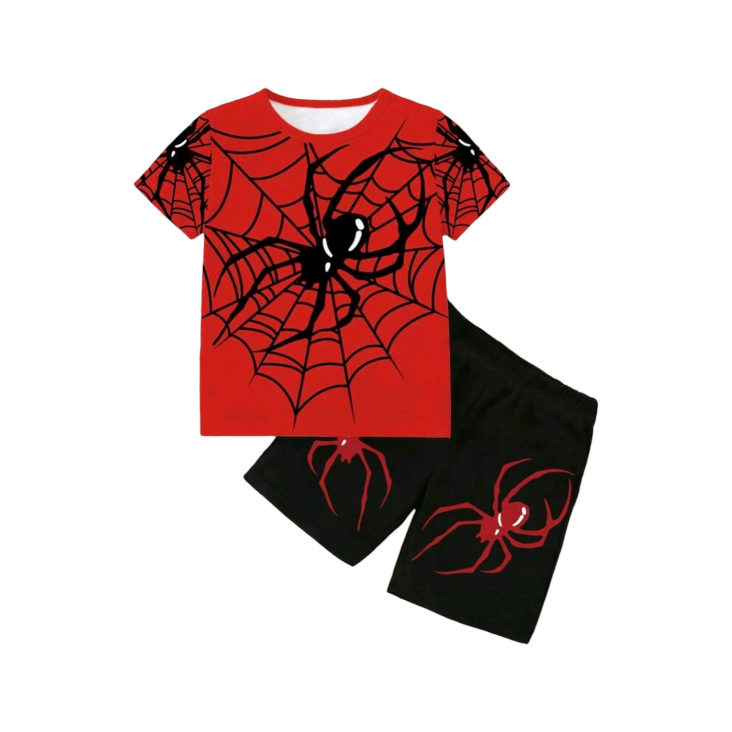 1 Set Baby Boys' Casual Fashionable Creative Personalized Refreshing Minimalist Heart & Spider Web Print Short Sleeve T-Shirt And Shorts Set